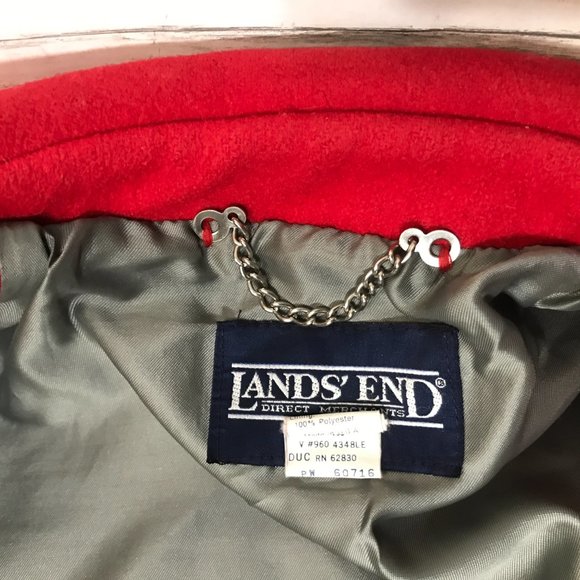 Vtg USA Lands' End Direct Merchants Red Wool Anchor Button Peacoat Jacket 8 S - Picture 12 of 14